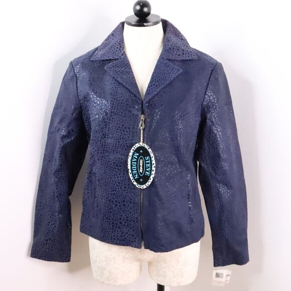 NWD Steve Madden Women's L Blue Animal Print 90s Y2K Leather Jacket - Picture 1 of 14